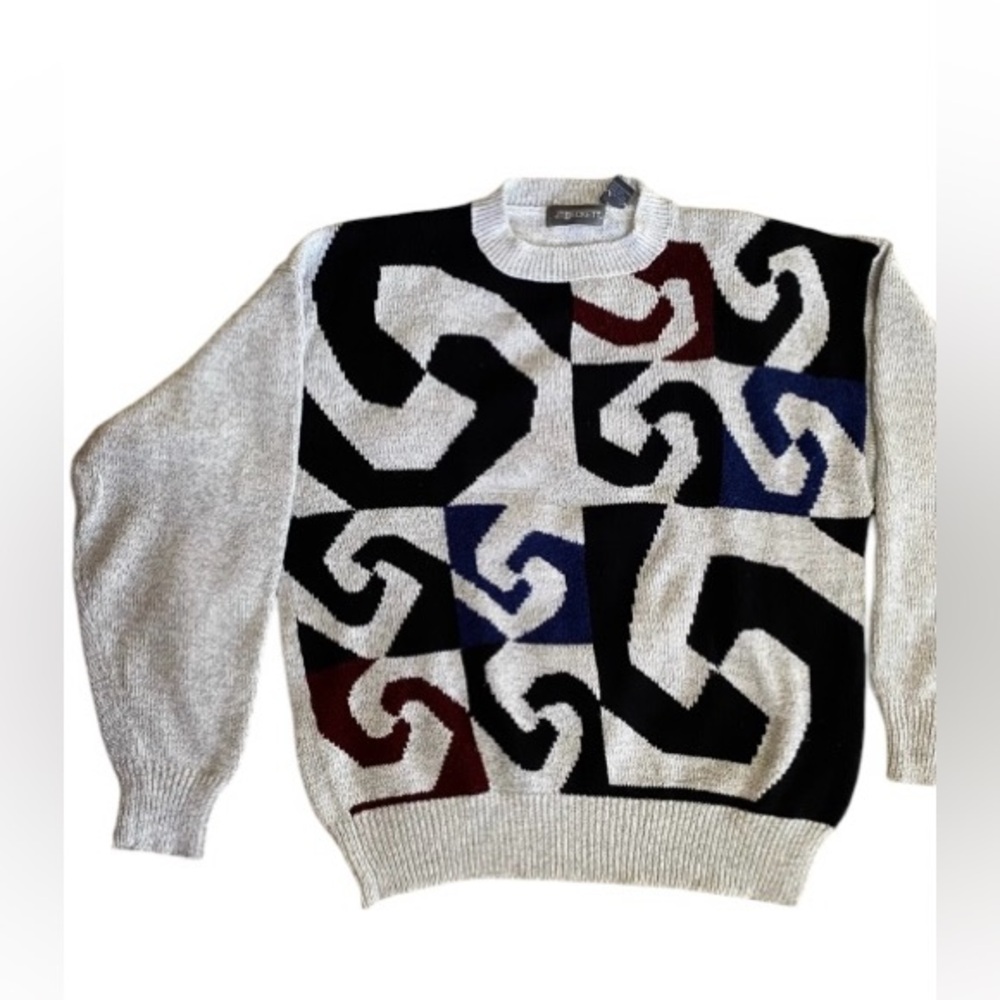 Vtg JT Beckett Textured Sweater Men's Size L Multi Colored 80s 90s Hong Kong